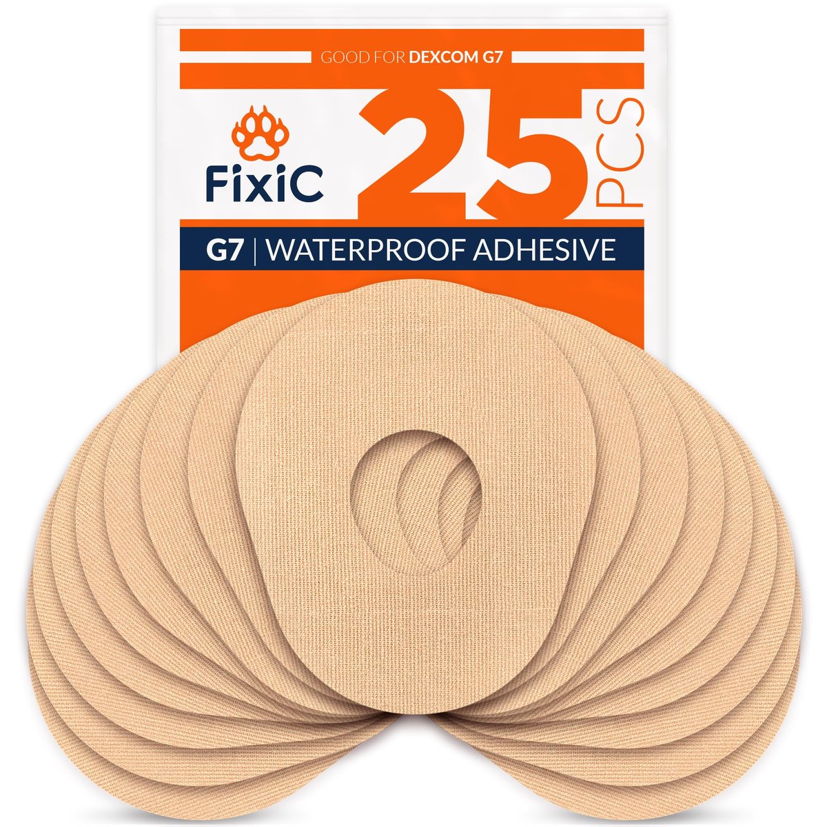 FixiC – Klebepflaster für G7 & Stelo – 25er Pack Premium wasserfeste Klebepflaster – Vorgeschnittene Rückseite – Klebepflaster für G7 – Lange Fixierung! (Bräune)