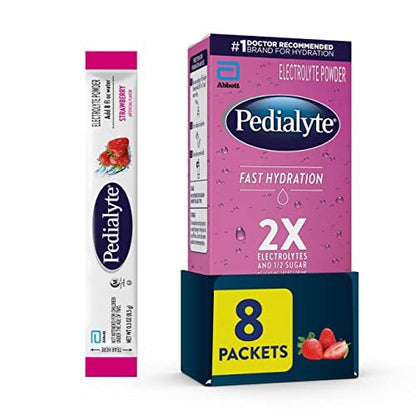 Pedialyte Fast Hydration Elektrolyt-Pulverbeutel, Erdbeer-Geschmack, 8 Einzelportionen