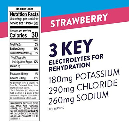 Pedialyte Fast Hydration Elektrolyt-Pulverbeutel, Erdbeer-Geschmack, 8 Einzelportionen