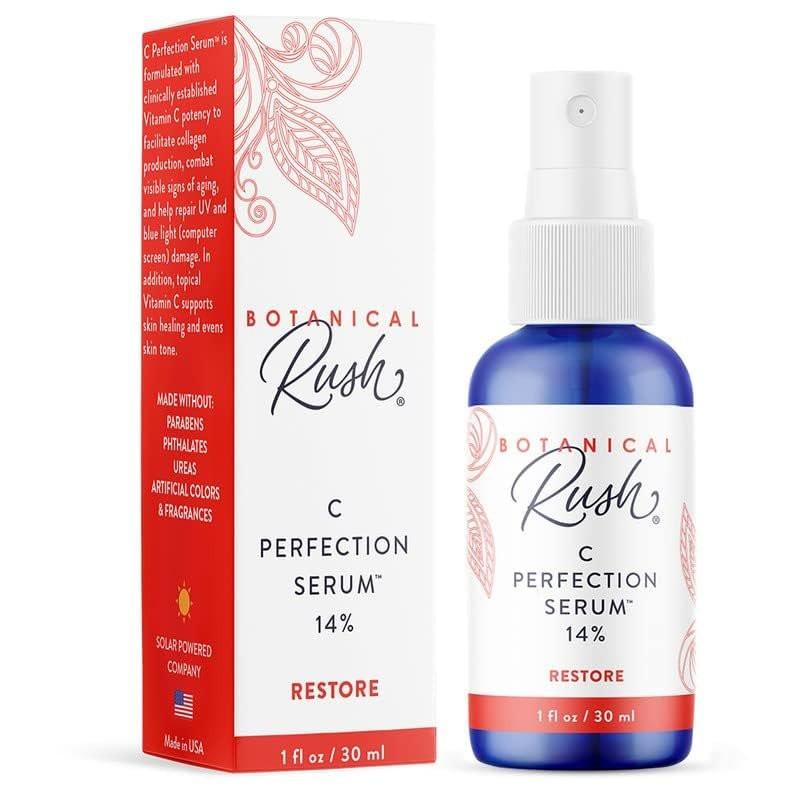 Botanical Rush C Perfection Vitamin C Serum – 14% Vitamin C Komplex mit Vitamin E – Aufhellendes Serum für Gesicht & Hals gegen dunkle Flecken und zur Kollagenunterstützung – 30 ml