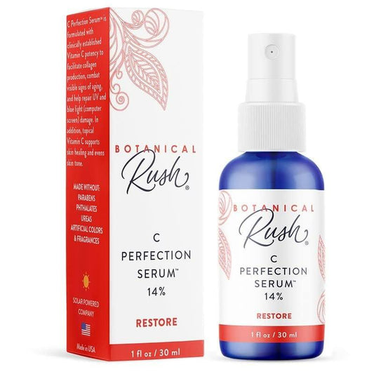 Botanical Rush C Perfection Vitamin C Serum – 14% Vitamin C Komplex mit Vitamin E – Aufhellendes Serum für Gesicht & Hals gegen dunkle Flecken und zur Kollagenunterstützung – 30 ml