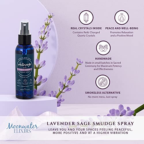 Lavendel-Salbei Aromatherapie-Spray zur spirituellen Reinigung & Aura-Schutz – Weißer Salbei-Lavendel-Spray zur Reinigung negativer Energie & Schutz – Klarer Quarz Reiki-energetisierter Aromatherapie-Raumnebel 118 ml