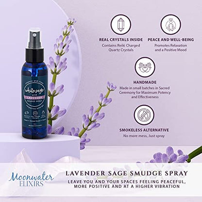 Lavendel-Salbei Aromatherapie-Spray zur spirituellen Reinigung & Aura-Schutz – Weißer Salbei-Lavendel-Spray zur Reinigung negativer Energie & Schutz – Klarer Quarz Reiki-energetisierter Aromatherapie-Raumnebel 118 ml