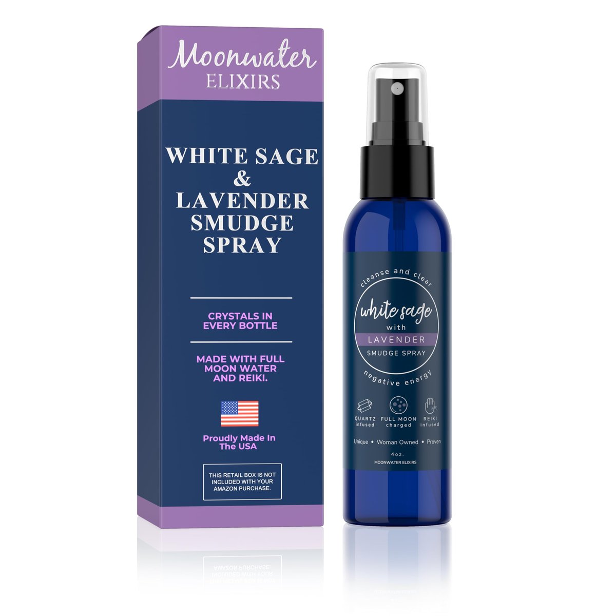 Lavendel-Salbei Aromatherapie-Spray zur spirituellen Reinigung & Aura-Schutz – Weißer Salbei-Lavendel-Spray zur Reinigung negativer Energie & Schutz – Klarer Quarz Reiki-energetisierter Aromatherapie-Raumnebel 118 ml