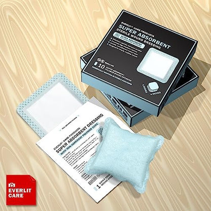 EVERLIT Super Saugfähiger Wundverband | Nicht haftende weiche chirurgische Gaze für stark nässende Wunden | Großer steriler nicht klebender Verband für schnelle Wundheilung | Packung mit 10 (15 x 15 cm)