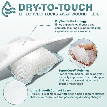 EVERLIT Superabsorbierender Wundverband | Nicht haftende, weiche chirurgische Gaze für stark nässende Wunden | Großer steriler, nicht klebender Verband für schnelle Wundheilung | Packung mit 10 (10 x 10 cm)