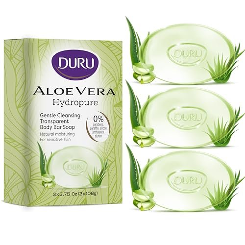 Duru Aloe Vera Glycerin Seife - Vegane transparente Reinigungsseife, feuchtigkeitsspendend, für empfindliche Haut, für Damen und Herren, pflanzlich - 3er Pack