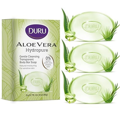 Duru Aloe Vera Glycerin Seife - Vegane transparente Reinigungsseife, feuchtigkeitsspendend, für empfindliche Haut, für Damen und Herren, pflanzlich - 3er Pack