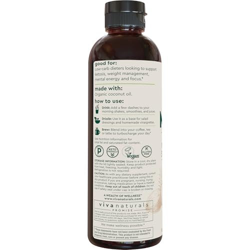 Viva Naturals Bio MCT-Öl, 16 fl oz – MCT-Öl für Kaffee, USDA Bio, Ohne Gentechnik, Paläo-zertifiziert & Keto-freundlich, Unterstützt Energie & geistige Klarheit