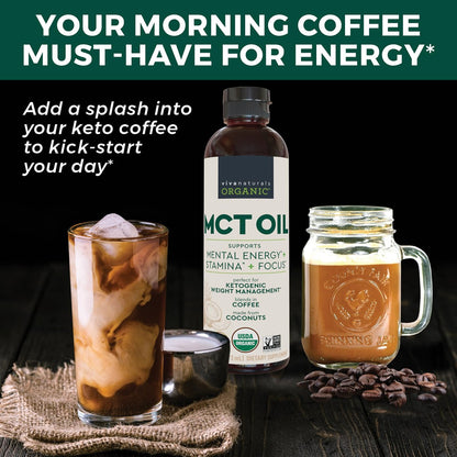 Viva Naturals Bio MCT-Öl, 16 fl oz – MCT-Öl für Kaffee, USDA Bio, Ohne Gentechnik, Paläo-zertifiziert & Keto-freundlich, Unterstützt Energie & geistige Klarheit