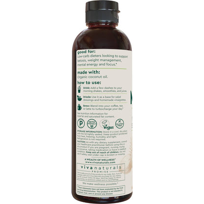 Viva Naturals Bio MCT-Öl, 16 fl oz – MCT-Öl für Kaffee, USDA Bio, Ohne Gentechnik, Paläo-zertifiziert & Keto-freundlich, Unterstützt Energie & geistige Klarheit