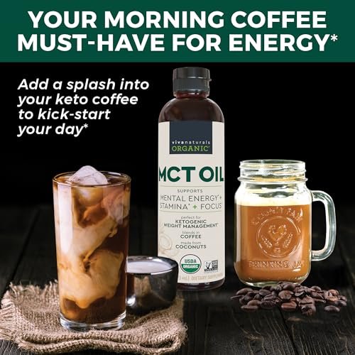 Viva Naturals Bio MCT-Öl, 16 fl oz – MCT-Öl für Kaffee, USDA Bio, Ohne Gentechnik, Paläo-zertifiziert & Keto-freundlich, Unterstützt Energie & geistige Klarheit