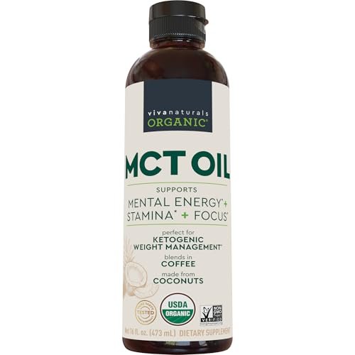 Viva Naturals Bio MCT-Öl, 16 fl oz – MCT-Öl für Kaffee, USDA Bio, Ohne Gentechnik, Paläo-zertifiziert & Keto-freundlich, Unterstützt Energie & geistige Klarheit