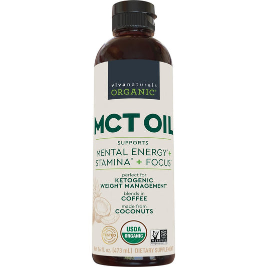 Viva Naturals Bio MCT-Öl, 16 fl oz – MCT-Öl für Kaffee, USDA Bio, Ohne Gentechnik, Paläo-zertifiziert & Keto-freundlich, Unterstützt Energie & geistige Klarheit