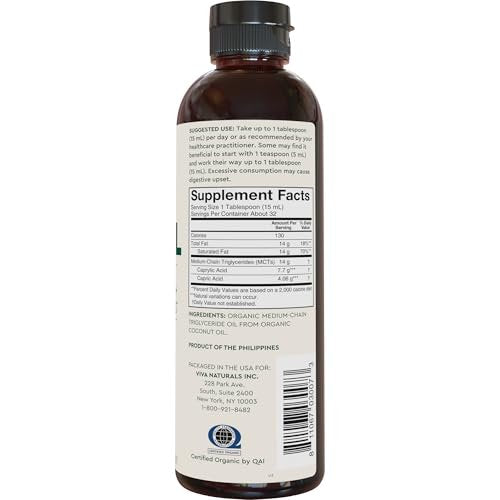 Viva Naturals Bio MCT-Öl, 16 fl oz – MCT-Öl für Kaffee, USDA Bio, Ohne Gentechnik, Paläo-zertifiziert & Keto-freundlich, Unterstützt Energie & geistige Klarheit