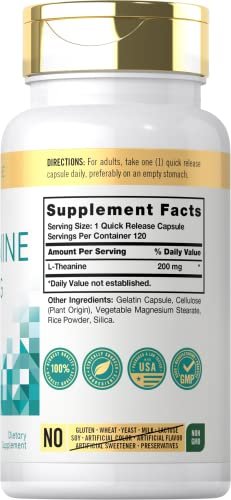 Carlyle L-Theanin 200 mg – 120 Kapseln – Nahrungsergänzungsmittel, Nicht-GVO, Glutenfrei