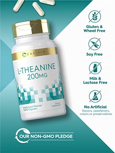 Carlyle L-Theanin 200 mg – 120 Kapseln – Nahrungsergänzungsmittel, Nicht-GVO, Glutenfrei