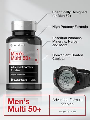 Horbäach Multivitamin für Männer 50 Plus | 60 Kapseln | mit Kalzium, Magnesium, Vitamin A, B, C, D & E | 50+ Advanced Formula | Non-GMO & Glutenfrei