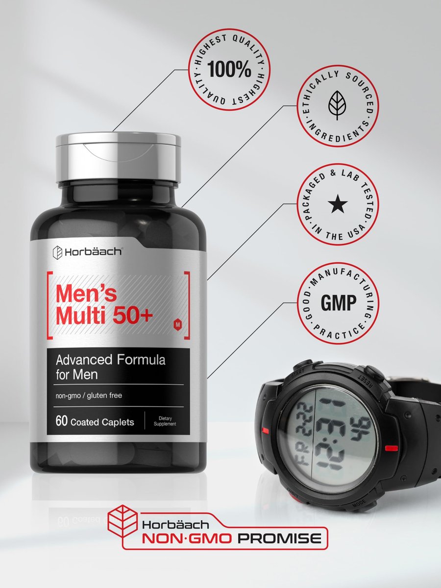 Horbäach Multivitamin für Männer 50 Plus | 60 Kapseln | mit Kalzium, Magnesium, Vitamin A, B, C, D & E | 50+ Advanced Formula | Non-GMO & Glutenfrei