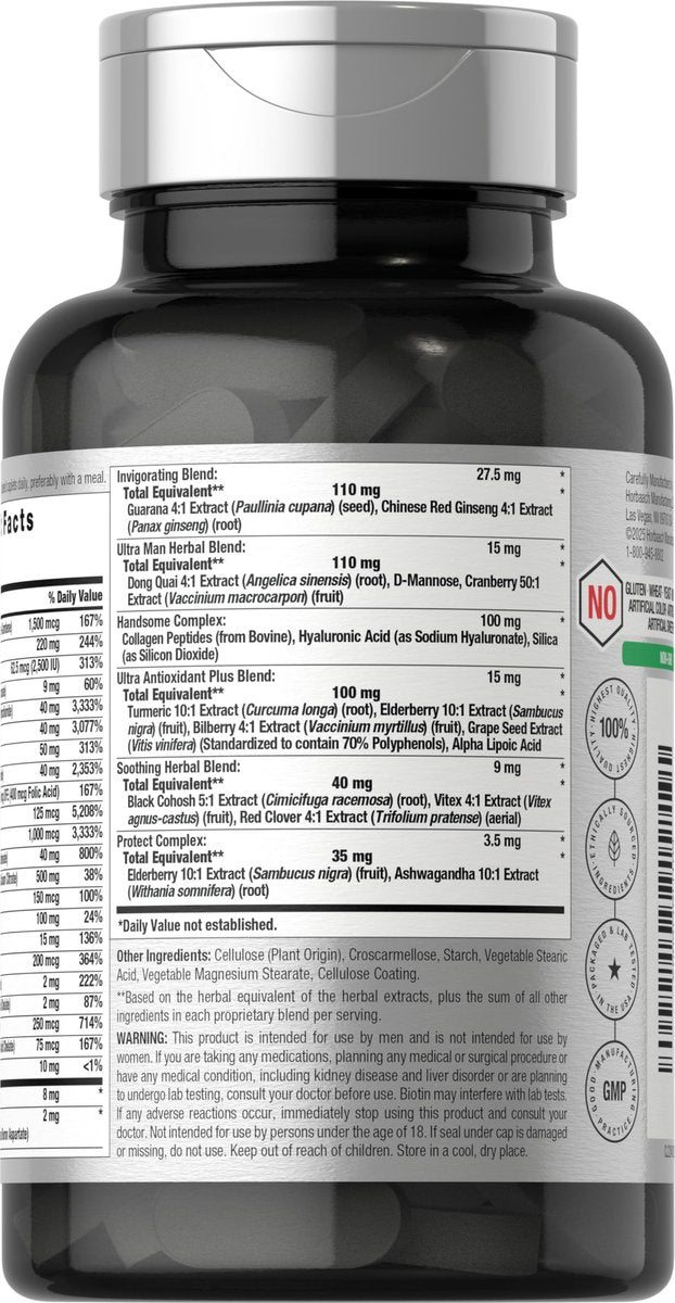 Horbäach Multivitamin für Männer 50 Plus | 60 Kapseln | mit Kalzium, Magnesium, Vitamin A, B, C, D & E | 50+ Advanced Formula | Non-GMO & Glutenfrei