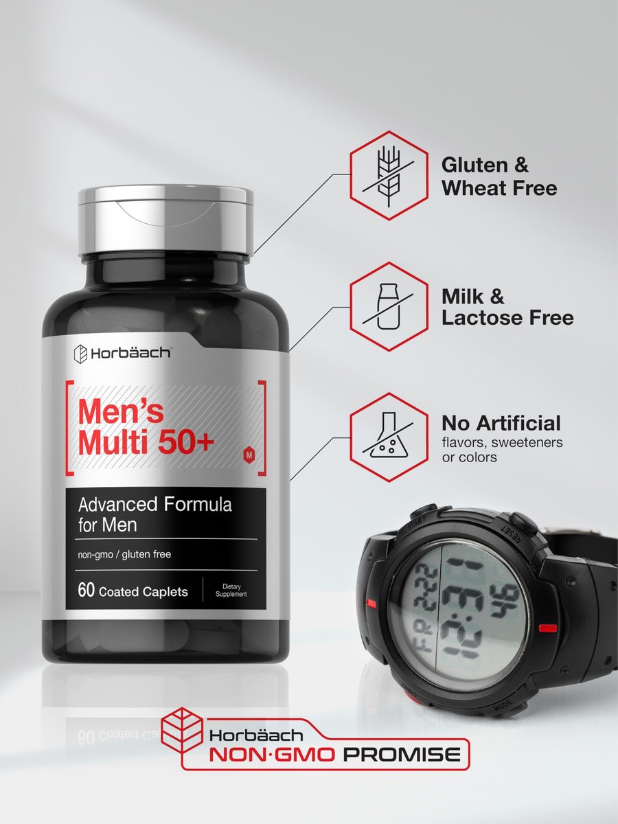 Horbäach Multivitamin für Männer 50 Plus | 60 Kapseln | mit Kalzium, Magnesium, Vitamin A, B, C, D & E | 50+ Advanced Formula | Non-GMO & Glutenfrei