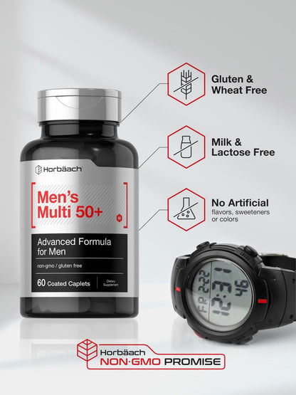 Horbäach Multivitamin für Männer 50 Plus | 60 Kapseln | mit Kalzium, Magnesium, Vitamin A, B, C, D & E | 50+ Advanced Formula | Non-GMO & Glutenfrei
