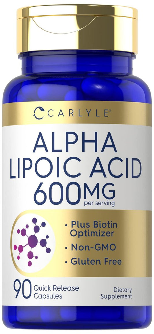 Carlyle Alpha-Liponsäure 600 mg mit Biotin-Booster – 90 Kapseln, Non-GMO & Glutenfrei