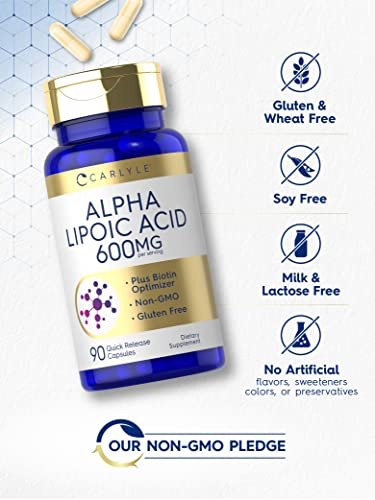 Carlyle Alpha-Liponsäure 600 mg mit Biotin-Booster – 90 Kapseln, Non-GMO & Glutenfrei