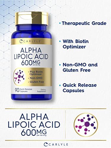 Carlyle Alpha-Liponsäure 600 mg mit Biotin-Booster – 90 Kapseln, Non-GMO & Glutenfrei