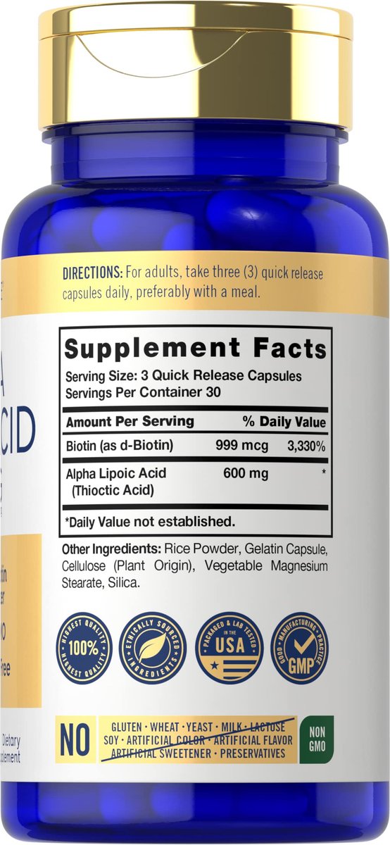 Carlyle Alpha-Liponsäure 600 mg mit Biotin-Booster – 90 Kapseln, Non-GMO & Glutenfrei