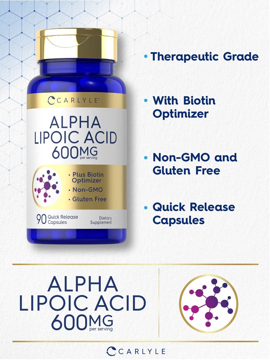 Carlyle Alpha-Liponsäure 600 mg mit Biotin-Booster – 90 Kapseln, Non-GMO & Glutenfrei