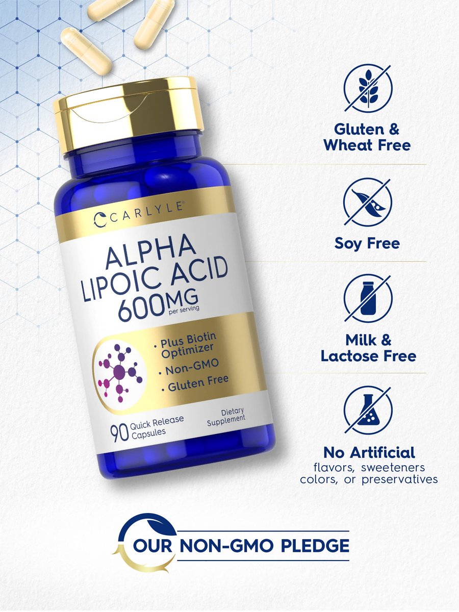 Carlyle Alpha-Liponsäure 600 mg mit Biotin-Booster – 90 Kapseln, Non-GMO & Glutenfrei