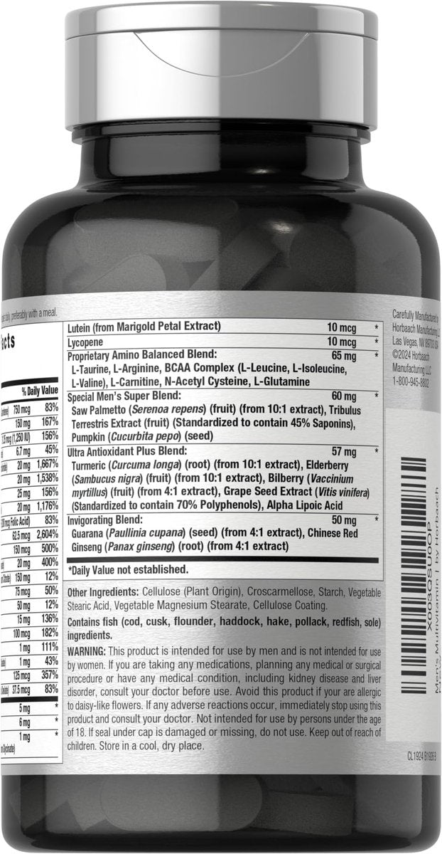Horbäach Men's Multivitamin | 60 Kapseln | Fortschrittliche Formel | mit Vitamin C, D, Magnesium, Mineralien & mehr | Nicht-GVO & glutenfrei