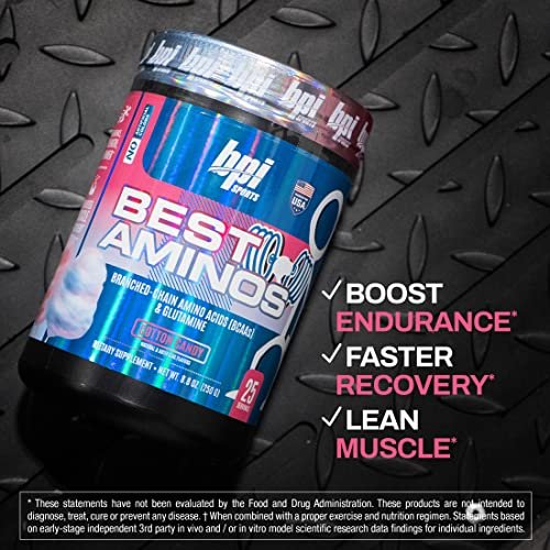 BPI Sports Best Aminos – BCAA Pulver nach dem Training & Glutamin Erholungsgetränk mit verzweigtkettigen Aminosäuren für Hydratation & Erholung, für Männer & Frauen – Zuckerwatte – 25 Portionen