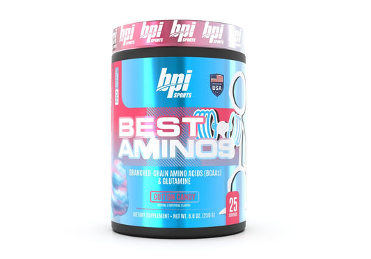 BPI Sports Best Aminos – BCAA Pulver nach dem Training & Glutamin Erholungsgetränk mit verzweigtkettigen Aminosäuren für Hydratation & Erholung, für Männer & Frauen – Zuckerwatte – 25 Portionen
