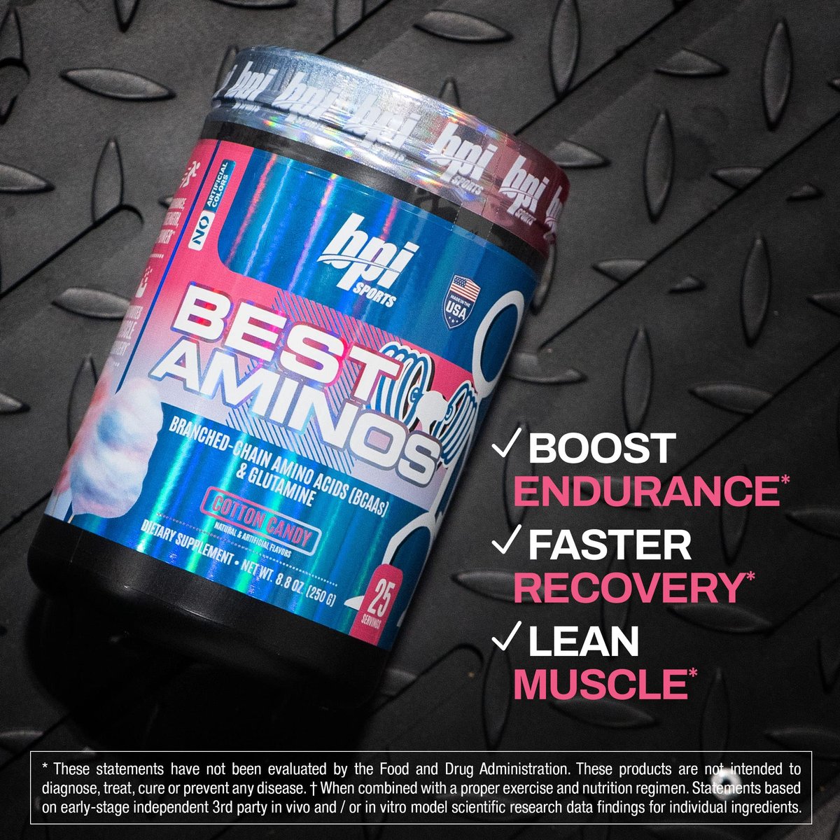 BPI Sports Best Aminos – BCAA Pulver nach dem Training & Glutamin Erholungsgetränk mit verzweigtkettigen Aminosäuren für Hydratation & Erholung, für Männer & Frauen – Zuckerwatte – 25 Portionen