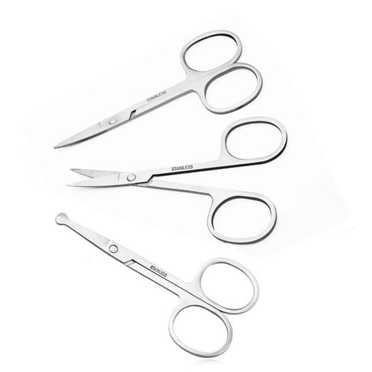 XUJINCN Kleine Schere 3,5 Zoll, Schönheitsschere für Gesichtshaarpflege, gebogenes und rundes Design, für Augenbrauen, Wimpern, Nasenhaare, Ohren, Schnurrbart, 3er-Pack