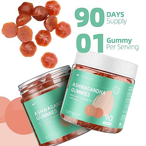 AFXMATE Ashwagandha Gummis für Frauen & Männer – Zuckerfrei mit Magnesium & Vitamin D 1000 IU – Vegan (90 Stück)