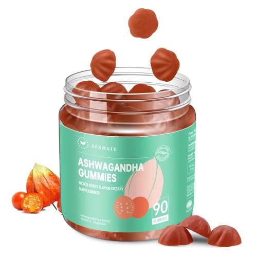 AFXMATE Ashwagandha Gummis für Frauen & Männer – Zuckerfrei mit Magnesium & Vitamin D 1000 IU – Vegan (90 Stück)