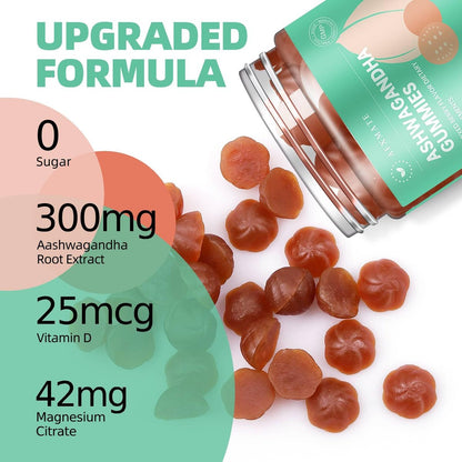 AFXMATE Ashwagandha Gummis für Frauen & Männer – Zuckerfrei mit Magnesium & Vitamin D 1000 IU – Vegan (90 Stück)