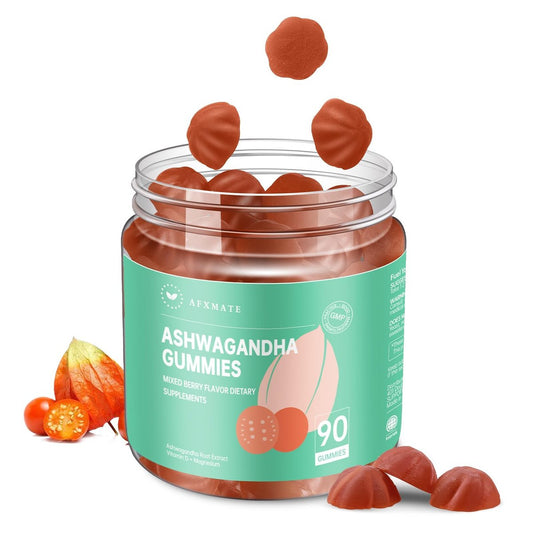 AFXMATE Ashwagandha Gummis für Frauen & Männer – Zuckerfrei mit Magnesium & Vitamin D 1000 IU – Vegan (90 Stück)