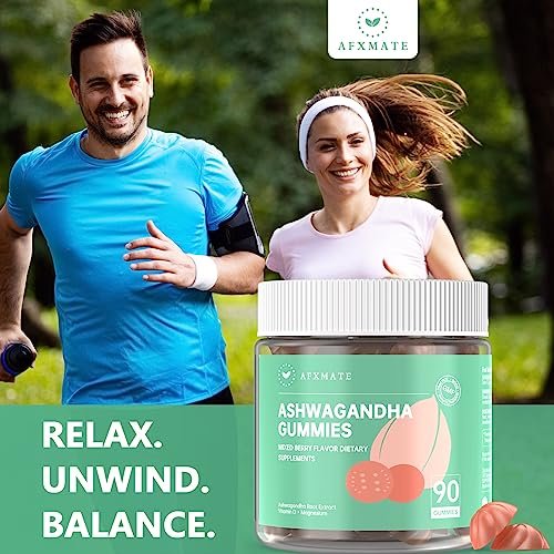 AFXMATE Ashwagandha Gummis für Frauen & Männer – Zuckerfrei mit Magnesium & Vitamin D 1000 IU – Vegan (90 Stück)