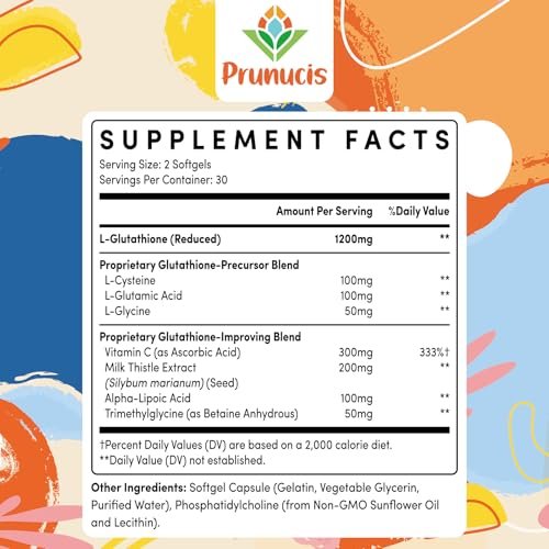 2400 mg Liposomales Glutathion mit Vitamin C, Mariendistel & Alpha-Liponsäure – Master-Antioxidans, reines reduziertes L-Glutathion – Immunsystem, Zellreparatur, Energie, hohe Absorption, 120 Weichkapseln