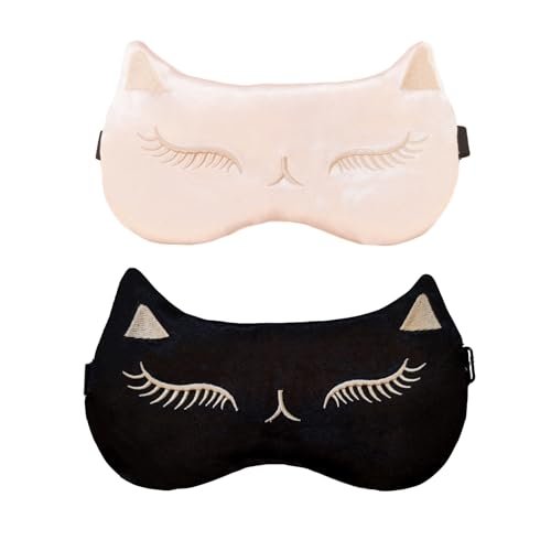 Mukveitn Katzen-Schlafmaske für Kinder, 2er-Pack Seiden-Schlafaugenmaske, verstellbar, für Mädchen, Jungen, Frauen, Männer, Reisen, Nickerchen, Partys
