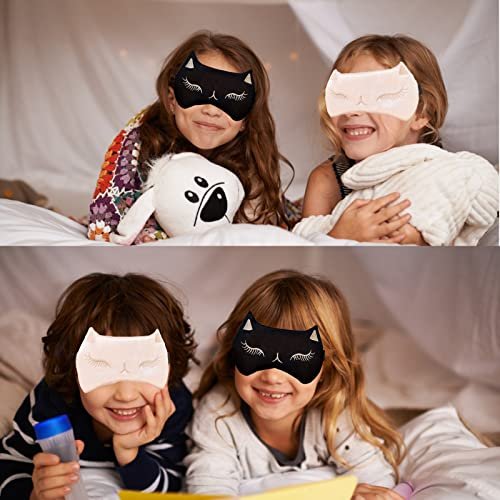 Mukveitn Katzen-Schlafmaske für Kinder, 2er-Pack Seiden-Schlafaugenmaske, verstellbar, für Mädchen, Jungen, Frauen, Männer, Reisen, Nickerchen, Partys