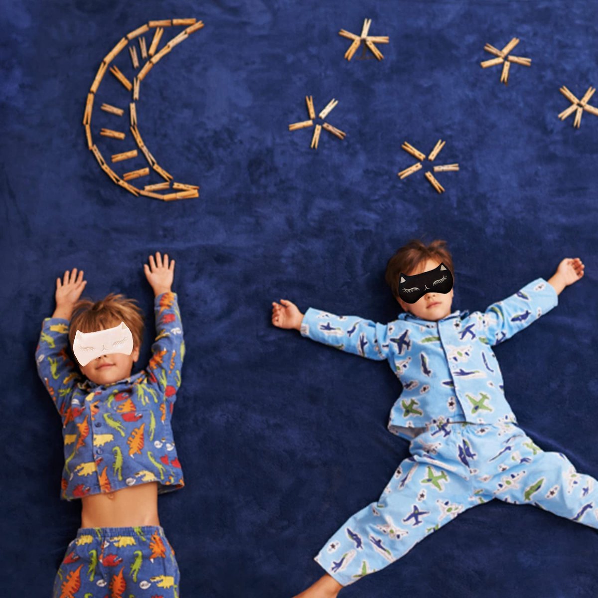 Mukveitn Katzen-Schlafmaske für Kinder, 2er-Pack Seiden-Schlafaugenmaske, verstellbar, für Mädchen, Jungen, Frauen, Männer, Reisen, Nickerchen, Partys