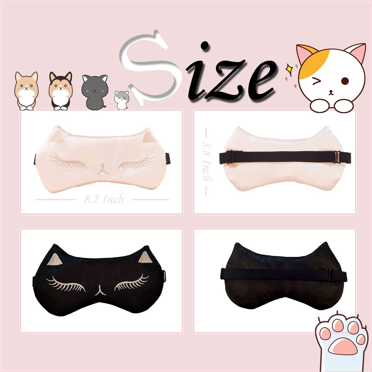 Mukveitn Katzen-Schlafmaske für Kinder, 2er-Pack Seiden-Schlafaugenmaske, verstellbar, für Mädchen, Jungen, Frauen, Männer, Reisen, Nickerchen, Partys