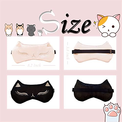 Mukveitn Katzen-Schlafmaske für Kinder, 2er-Pack Seiden-Schlafaugenmaske, verstellbar, für Mädchen, Jungen, Frauen, Männer, Reisen, Nickerchen, Partys