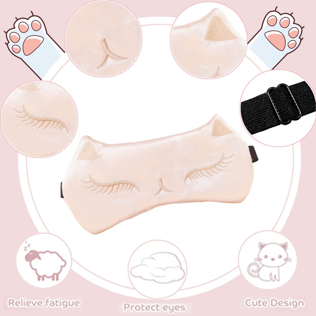 Mukveitn Katzen-Schlafmaske für Kinder, 2er-Pack Seiden-Schlafaugenmaske, verstellbar, für Mädchen, Jungen, Frauen, Männer, Reisen, Nickerchen, Partys