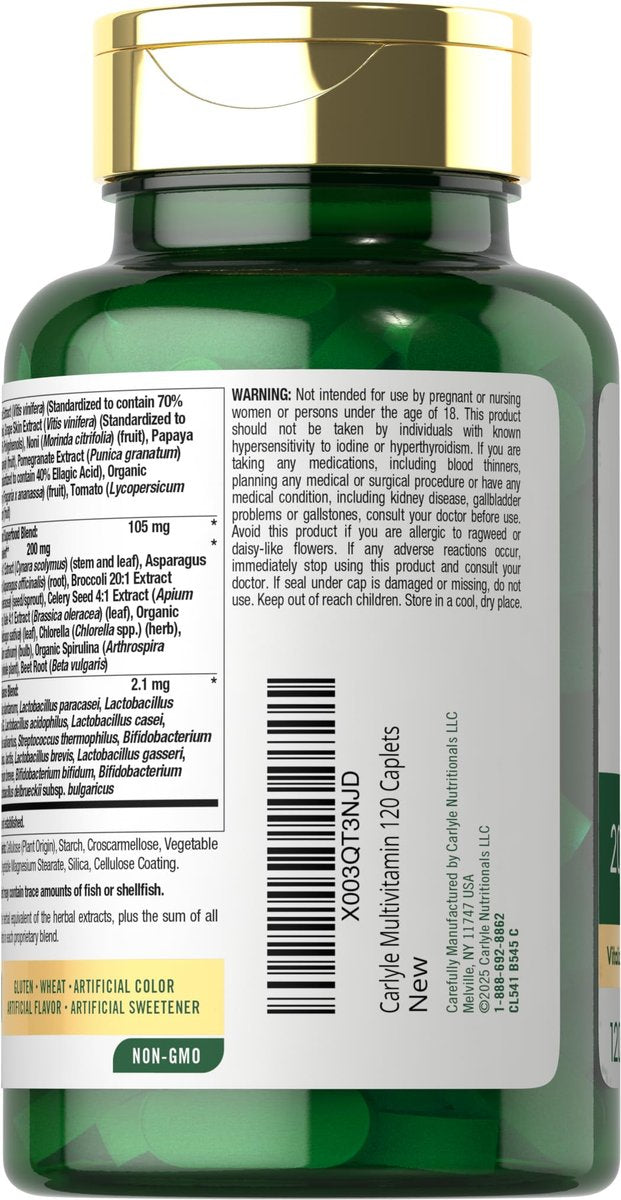 Carlyle Obst- und Gemüse-Supplement | 120 Kapseln | Superfood Multivitamin mit Probiotika | Hergestellt aus 20 Früchten und Gemüse | Non-GMO & Glutenfrei